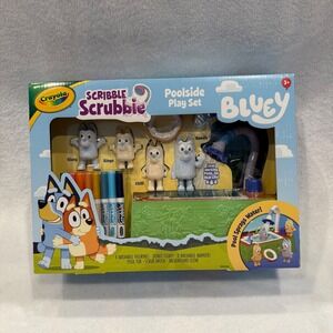 Crayola Scribble Scrubbie Bluey Poolside Play Set 4 Figures 8 Markers New
